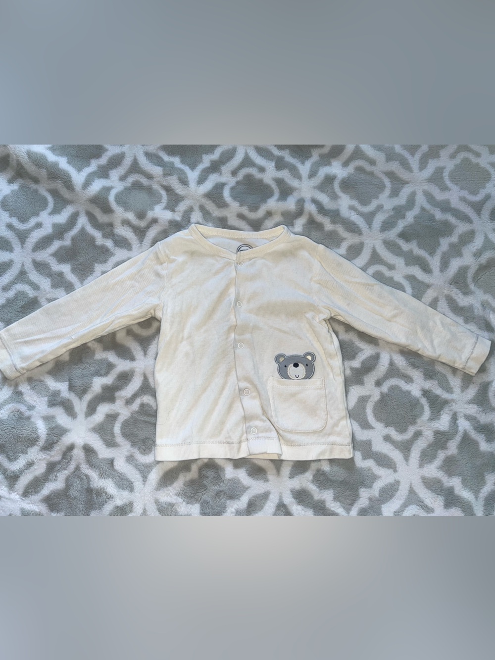 Baby Cream Button-Up Cardigan with Bear Pocket